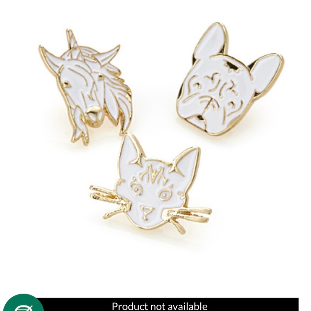 Gold and White Animal Pin Set of 3